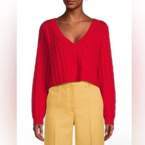 Alice + Olivia XS Ayden Crop Wool Cashmere Sweater‎ Cable Knit Red Valentines